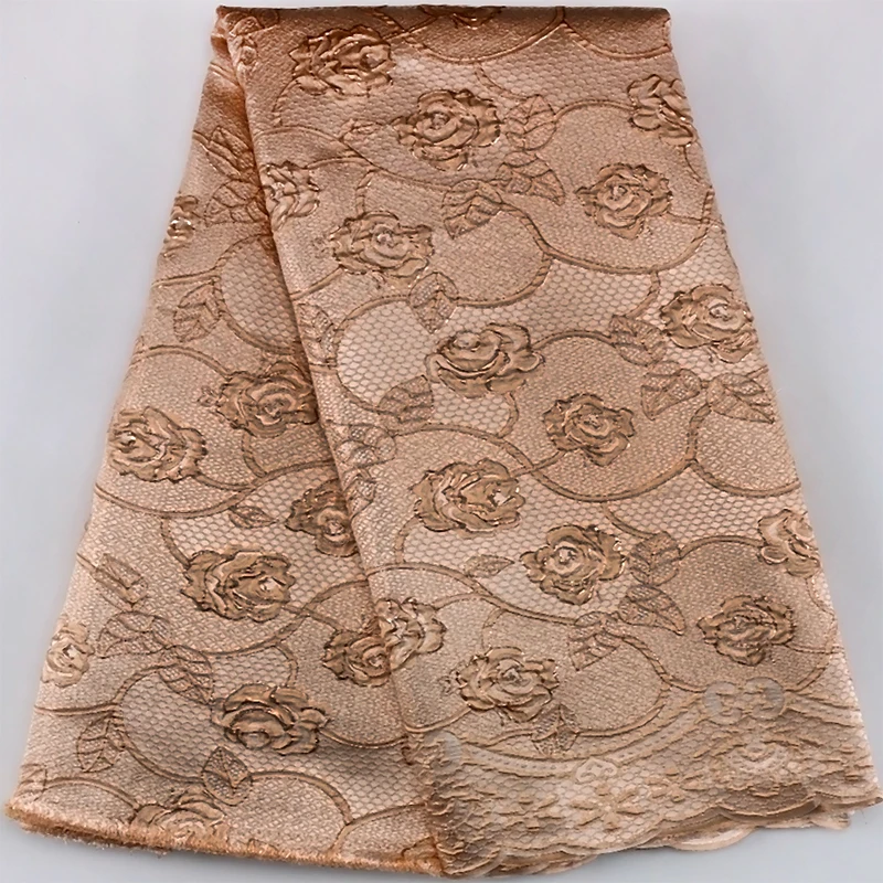 

French Brocade 5 Yards Cozy Fabric 2023 High Quality African Satin Print Jacquard Lace Fabric Nigerian For Bridal Wedding Dress