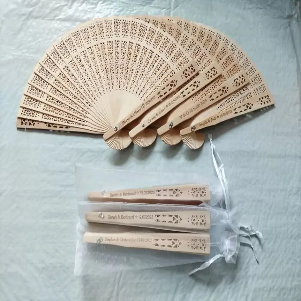 Custom Logo Wooden Small Folding Hand Fan With Organza Bag Perfect