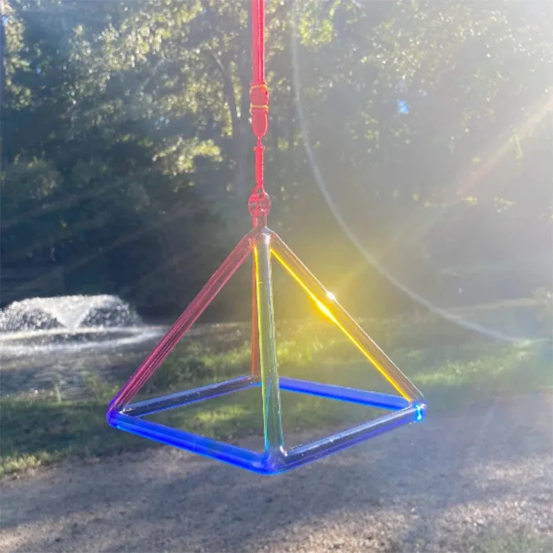 

Rainbow Quartz Crystal Singing Pyramid Sound Healing Musical Instrument with Crystal Striker