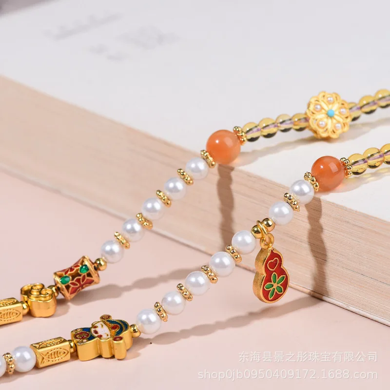 쉘 진주 목걸이 로프 여성용 진주 펜던트 로프, Thangka Zachilam 스웨터 체인 옥 골드 펜던트 랜야드