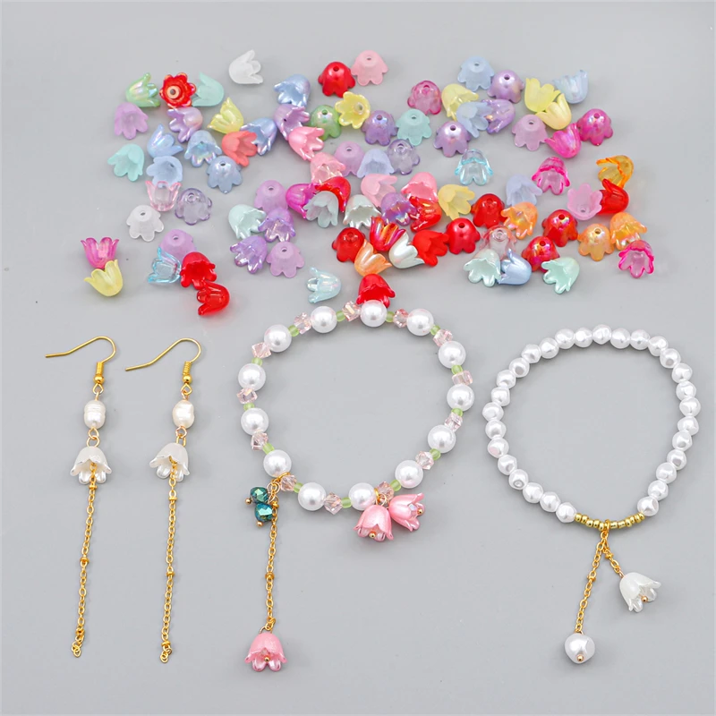 Cuentas de plástico esmerilado para hacer joyas, abalorios acrílicos con forma de flor para pendientes, pulseras y collares, 90 piezas -