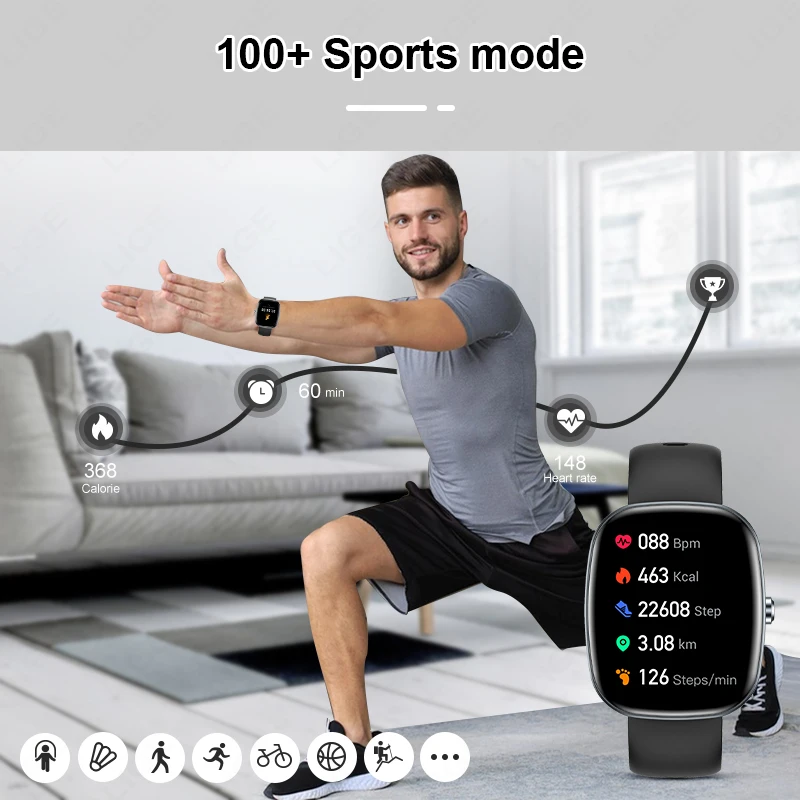 LIGE Fashion 1.83 inch HD Screen Smart Watch Women IP68 Waterproof Bluetooth Call Men Watches 24-hours Health Monitor Smartwatch