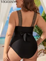 VigoJany 2025 Solid Strapped Plus Size Swimwear Women Cross Push Up Verge Large One Piece Swimsuit Beach Chubby Big Bathing Suit - Image 3