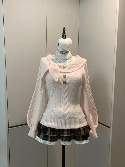 Preppy Style Sweet Knitted Sweater 2000s Aesthetic Gyaru Chic Korean Y2k Jumper Sweater Long Sleeve Coquette Knitwears 1