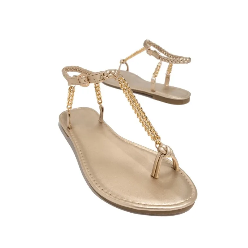 Women's Shoes 2023 Summer Ankle Strap Women's Sandals Beach Flip Flops Fashion Gold Flat Roman Women Sandals