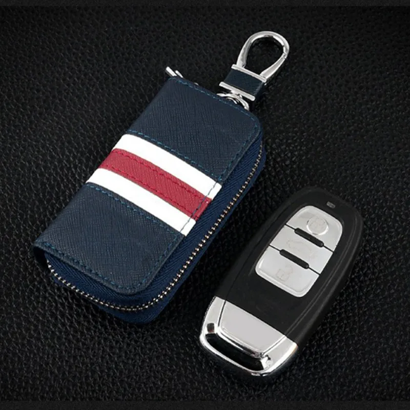 Universal Car Key Color Stripe PU Leather Key Wallet - Large Capacity Keychain Accessory