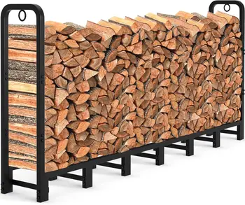 HOME 8ft Firewood Rack Outdoor Heavy Duty Fire Wood Racks Outdoor for Firewood Log Holder Wrought Iron 1