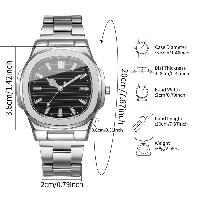 Men Fashion Wristwatches Business Square Dial Stainless Steel Strap Quartz Watch - Image 4