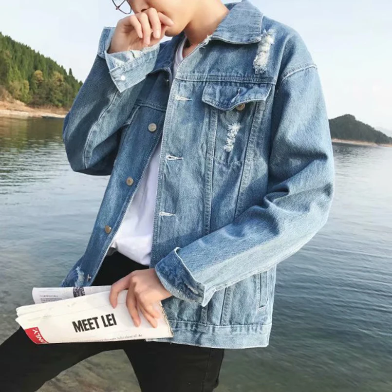 

Men Ripped Jeans Jacket Spring Hip Hop Male Denim Coat Oversize Frayed Autumn 2023 Dresses Cowboy For Boy Cotton Outerwear