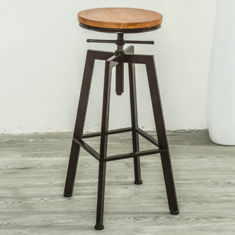 Industrial Style Rotating Bar Stool Solid Wood High Feet Counter Stool Household Retro Bar Chairs with Height Adjustable 62-83cm