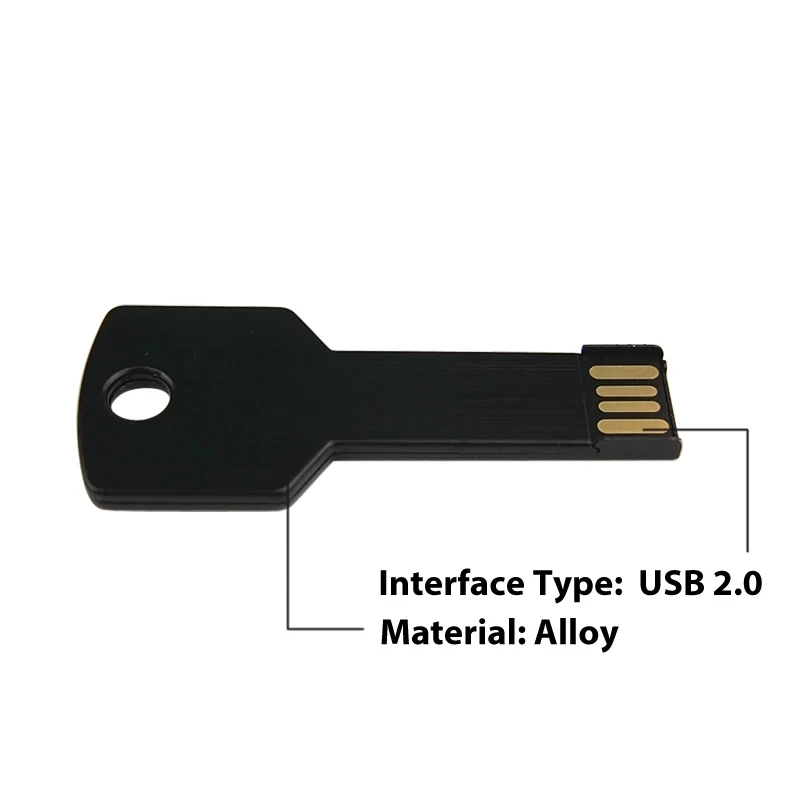 Metal Key Shape USB Flash Drive 64GB Black Silver Stick Real Capacity Storage Devices High Speed