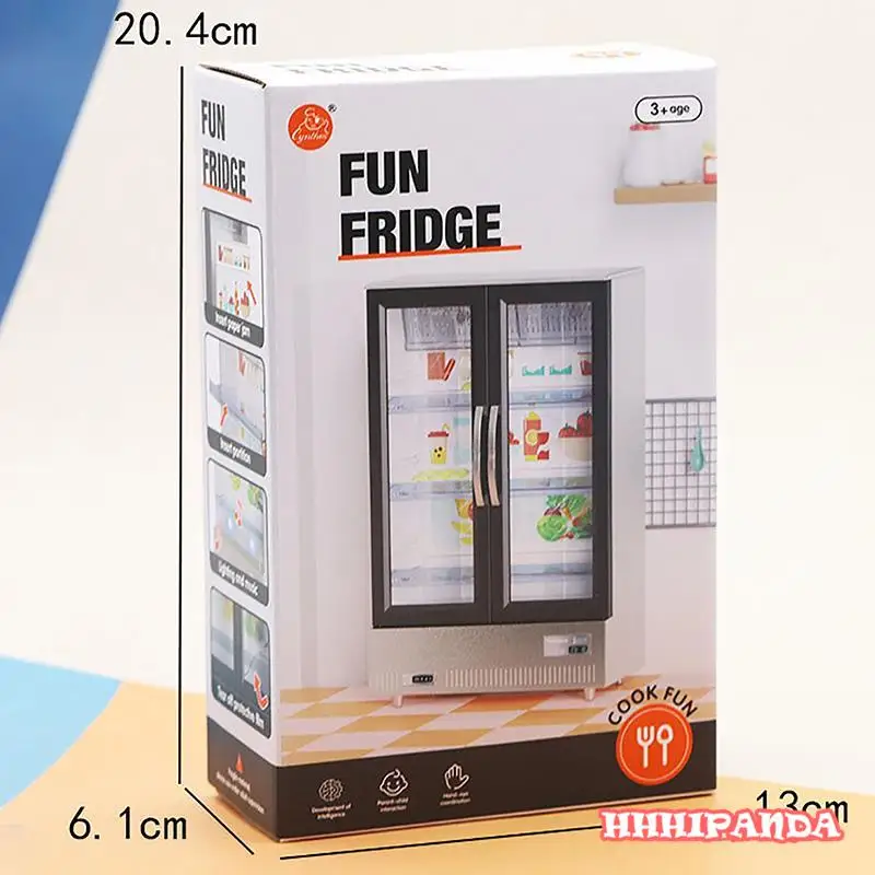 1/12 Mini Dollhouse Double Door Refrigerator Freezer Model For Dolls House Miniature Kitchen Supermarket Furniture Play House