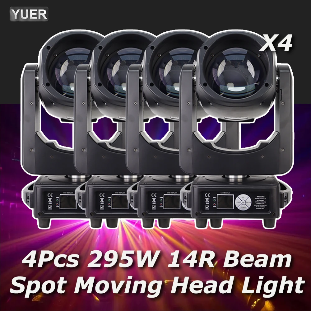 4 unids/lote 14R 295W haz de luz con cabezal móvil Zoom Gobo DMX512 proyector de iluminación de escenario DJ fiesta boda concierto doble Prismi YUER