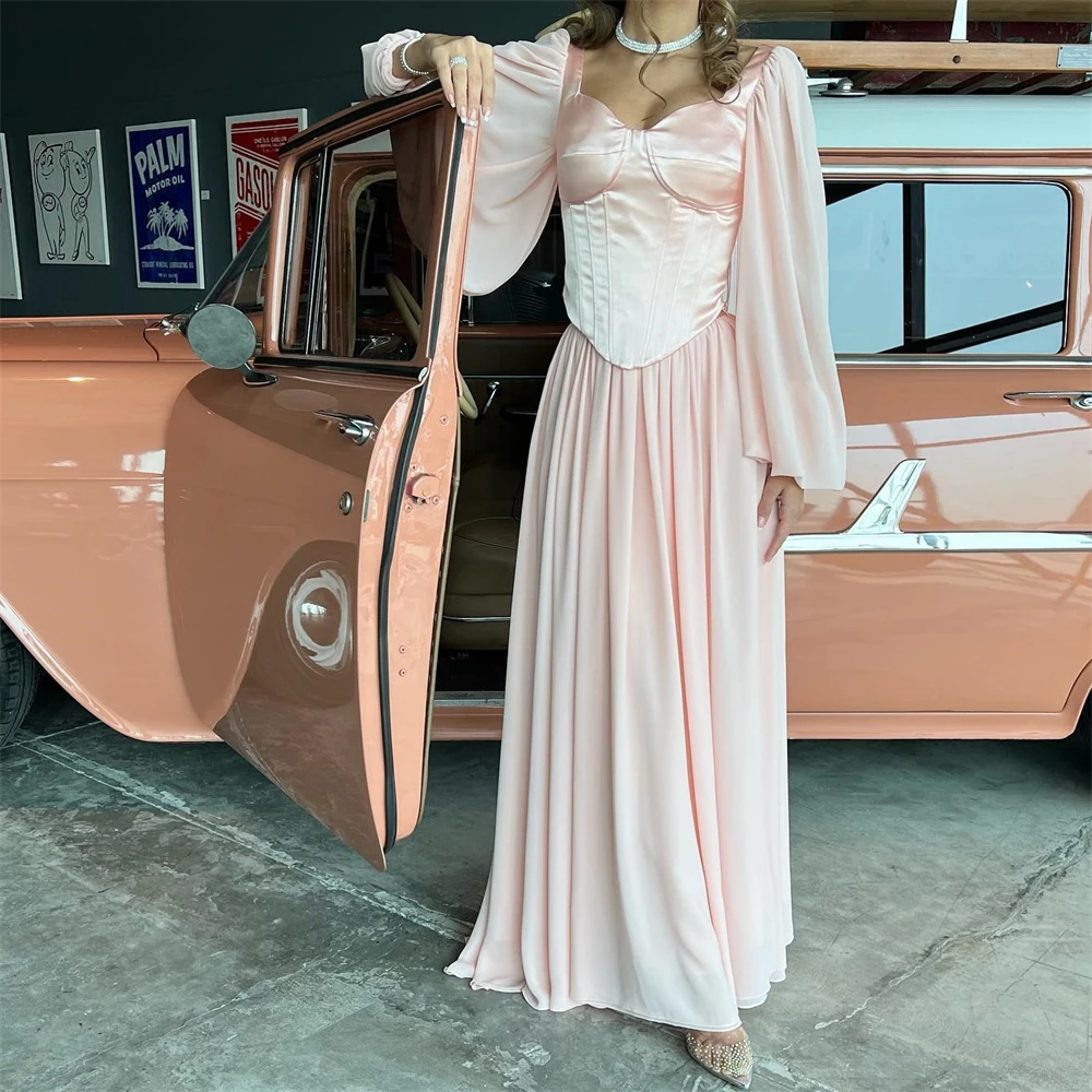 

Fashio Pink Sweetheart Chiffon A-Line Formal Occasion Prom Dresses Floor-Length Women Evening Party Dress فساتين حفلات