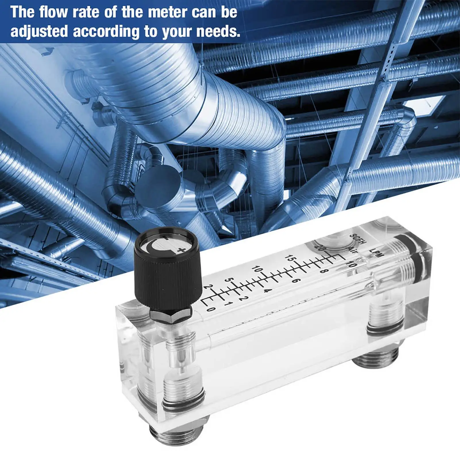 Adjustable 1/4 Inch LZM-6T Acrylic Gas Flowmeter Panel 1~10LPM for Accurate Gas Measurement