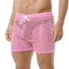Breathable Mens Sexy Mesh Fishnet Causal Shorts Loose Men Hollow Out Beach Bikini Swim Trunks Drawstring Sport Gym Lounge Shorts 6