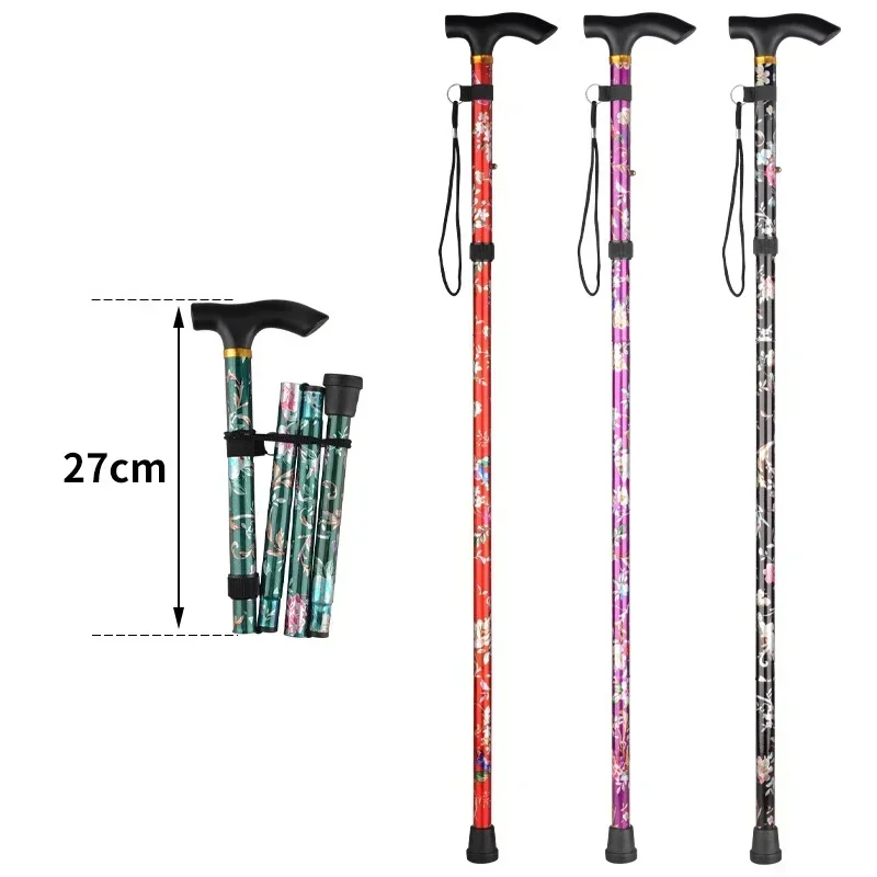 Hiking Pole Printing Cane Retractable Cane Folding Crutch for Men and Women