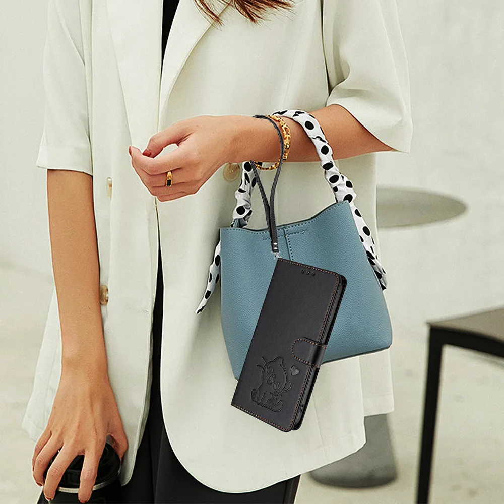 Stylish Leather Phone Case with Stand, Card Slots, and Wallet Strap