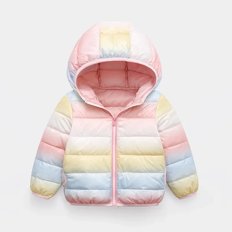 Kids White Duck Down Jackets New Autumn Winter Rainbow Light Weight Down Coats for Girls Boys Hooded Warm Child Clothes