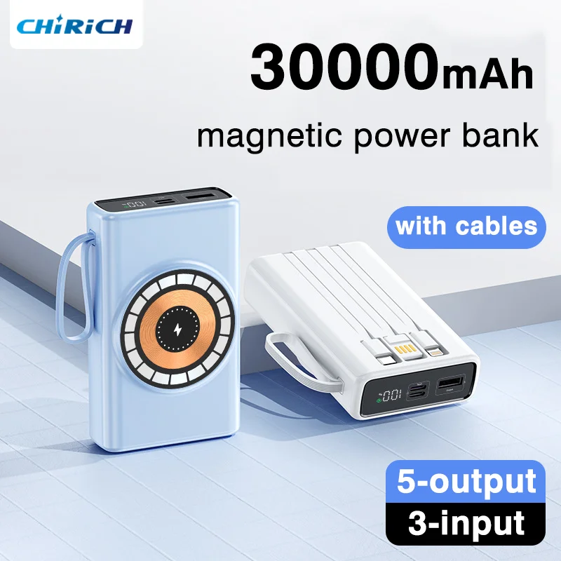 

20000mAh Large Capacity Wireless Power Bank Portable External Battery 30000mAh Magnetic Powerbank For iPhone Samsung Xiaomi