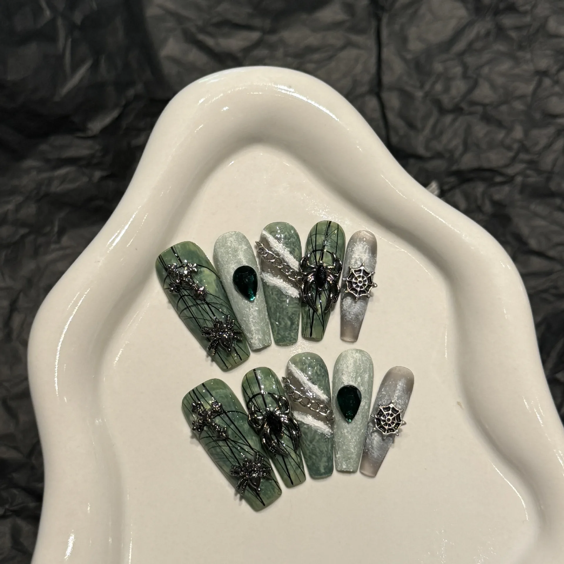 10개 고급 수제 프레스온 네일 롱 발레 할로윈 스타일 디자인 (3종 도구, 접착 네일 글루 탭 포함) - AliExpress