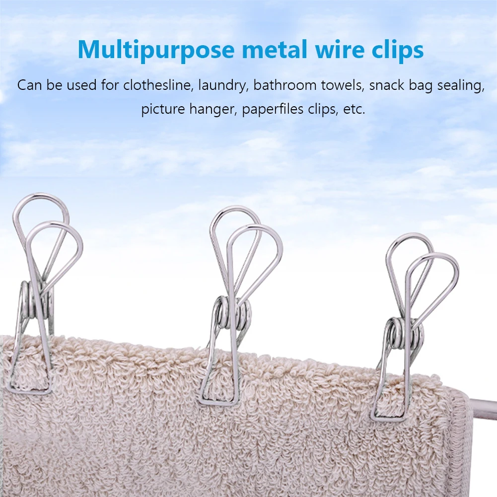 10/20/40PCS Household Clothespin Silver Stainless Steel Clips Washing Line Clothes Pegs Hang Pins Metal Wire Clips Clamp Clothes Pegs