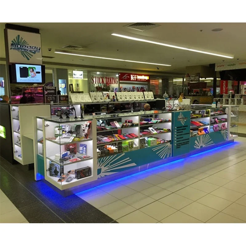 custom，Custom Phone Kiosk with LED Light Retail Mobile Phone Kiosk Modern Cellphone  Accessories Kiosk Stand for Sale