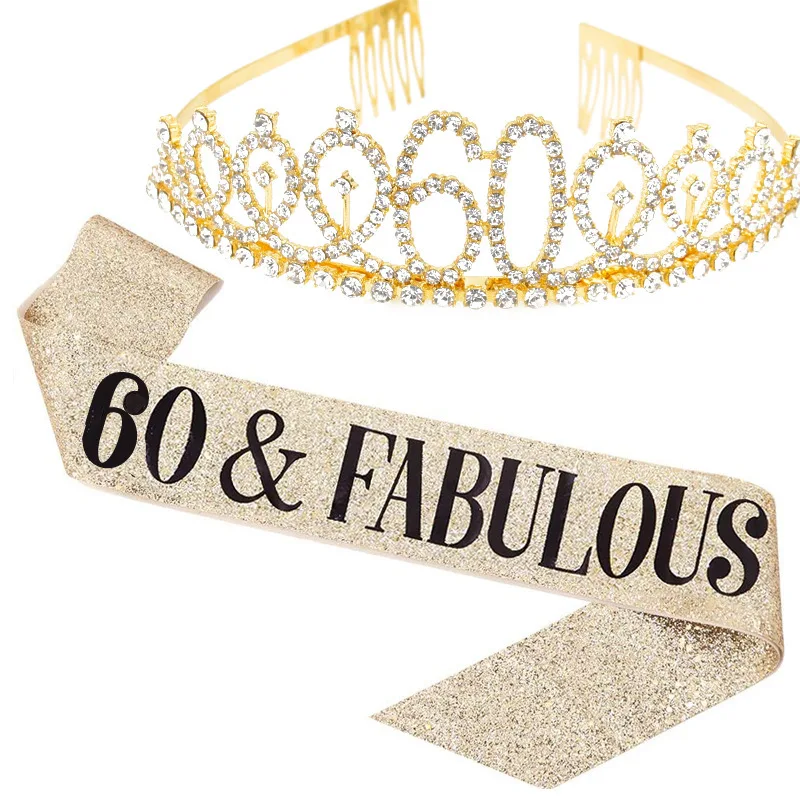 2PCS Fashion Birthday Party Set Women Girls Crowns With Combs Etiquette Belt Princess Tiaras Diadems 10 13 18 21 30 40 Years Old hair accessories bridal hair accessories crown headband bridal jewelry set