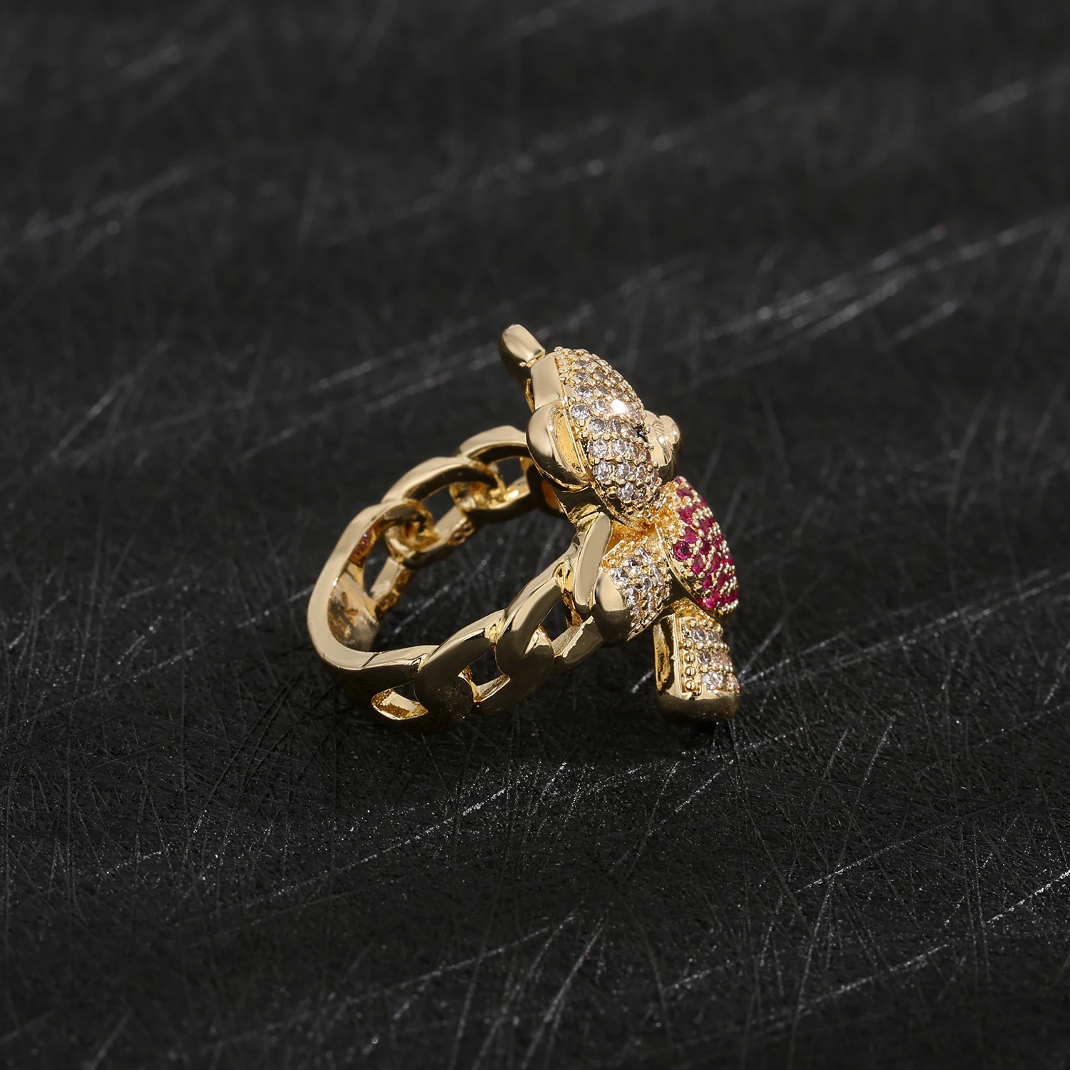 New Original 14k Gold Plated Fashion Colorful Cute Teddy Bear Ring Suitable for Women and Girls Animal Personality Jewelry 6