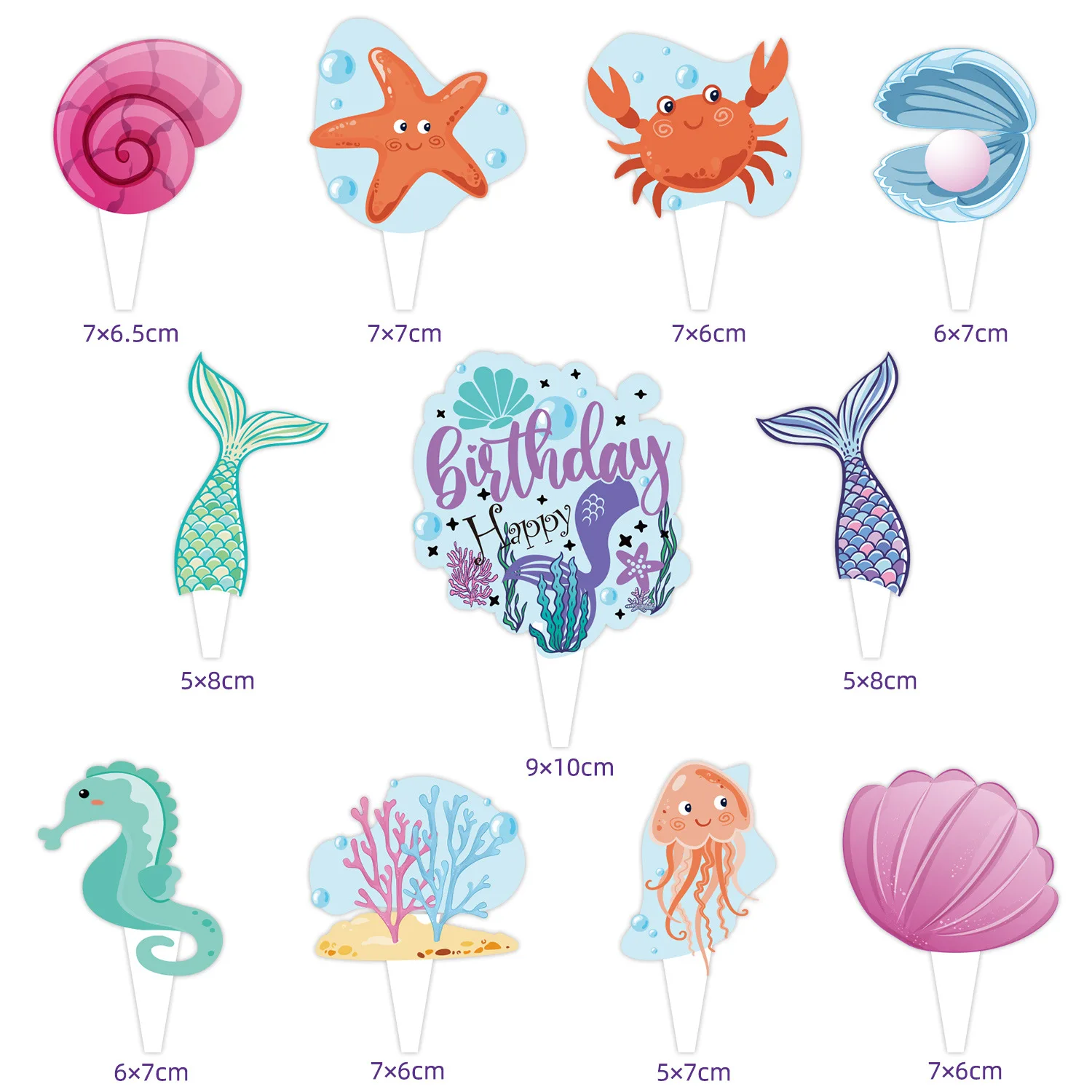 58-Piece Mermaid Birthday Party Decoration Kit - Happy Birthday Banner, Swirls, Cupcake Toppers & Cake Borders - View #8