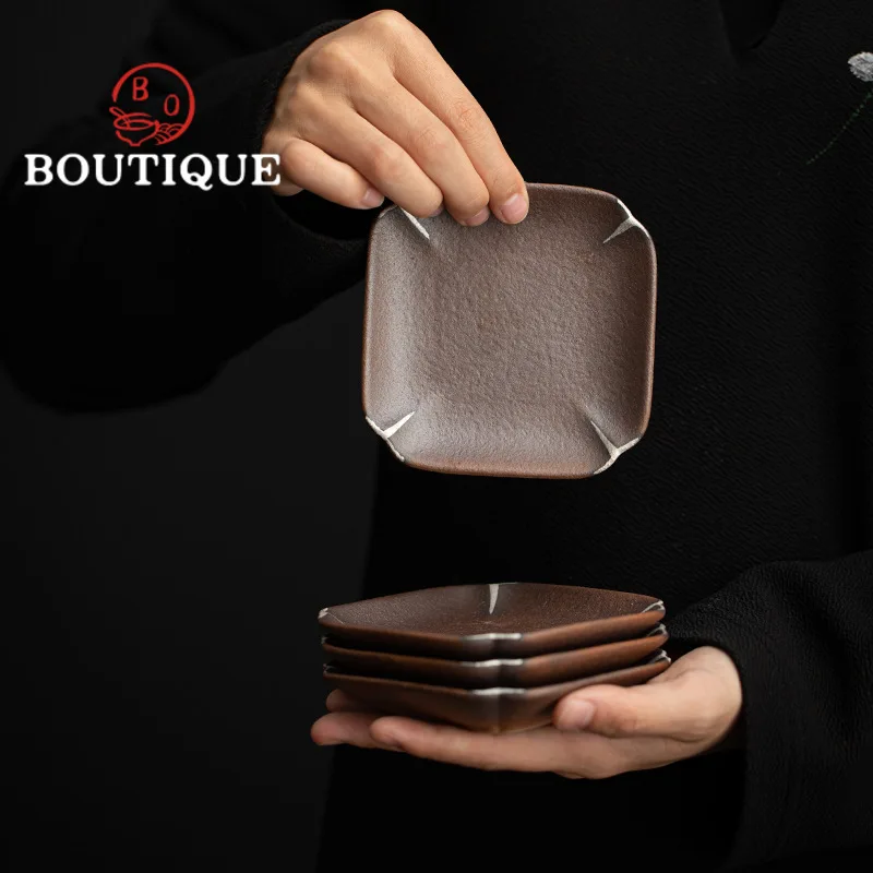 

2pc/set Coarse Pottery Teacup Coasters Ceramic Coasters Retro Old Rock Mud Heat Insulation Pads Silver Anti Scalding Cup Holders