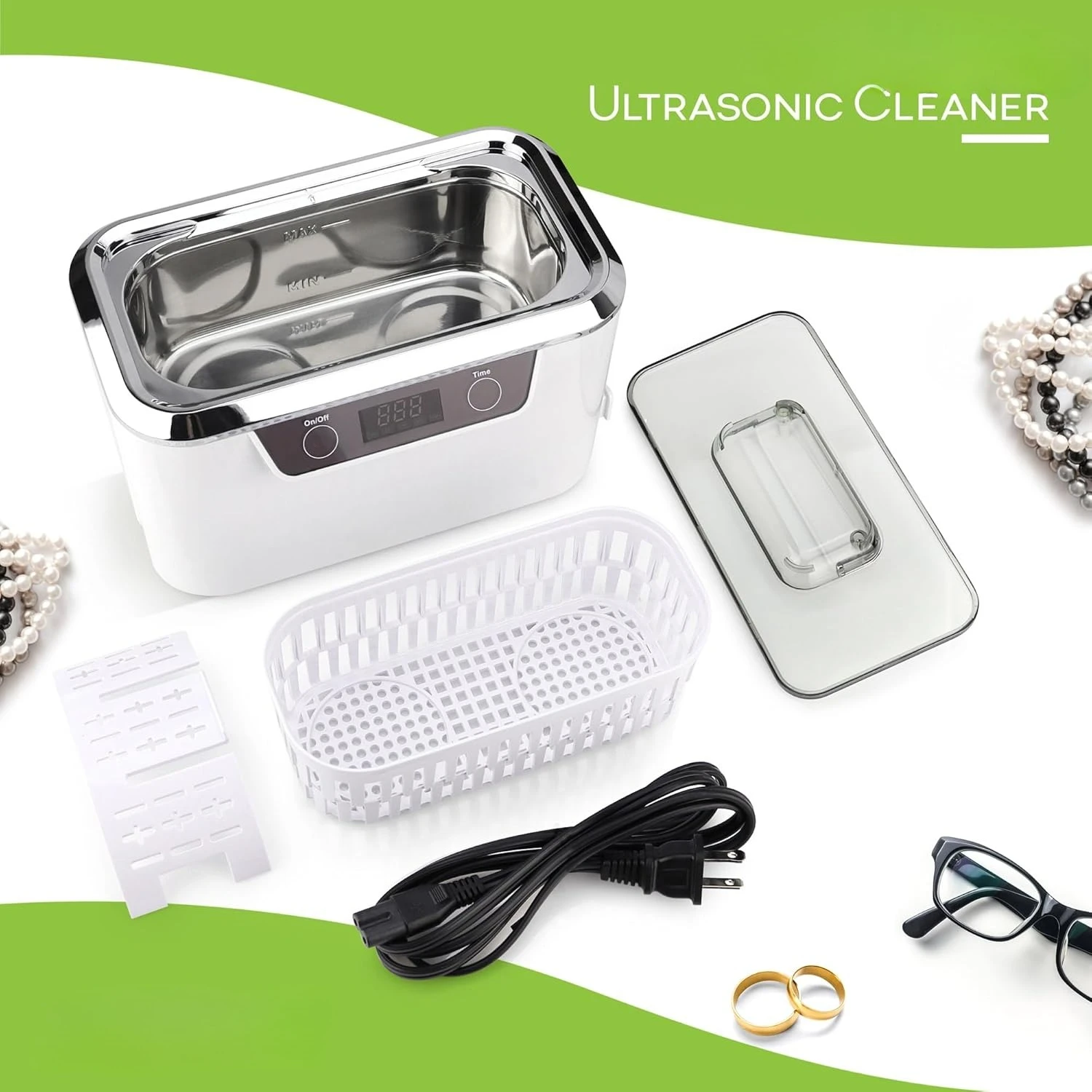 2025 Ultrasonic Cleaner Professional Jewelry Cleaner for Diamond Ring Silver Gold Necklaces Glasses Denture Retainer Mouthguard 2