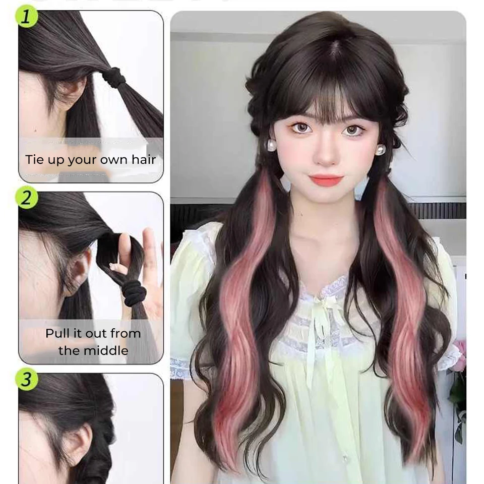 Synthetic Ponytail Hair Extensions Black Blonde Pink Braided Hairpiece