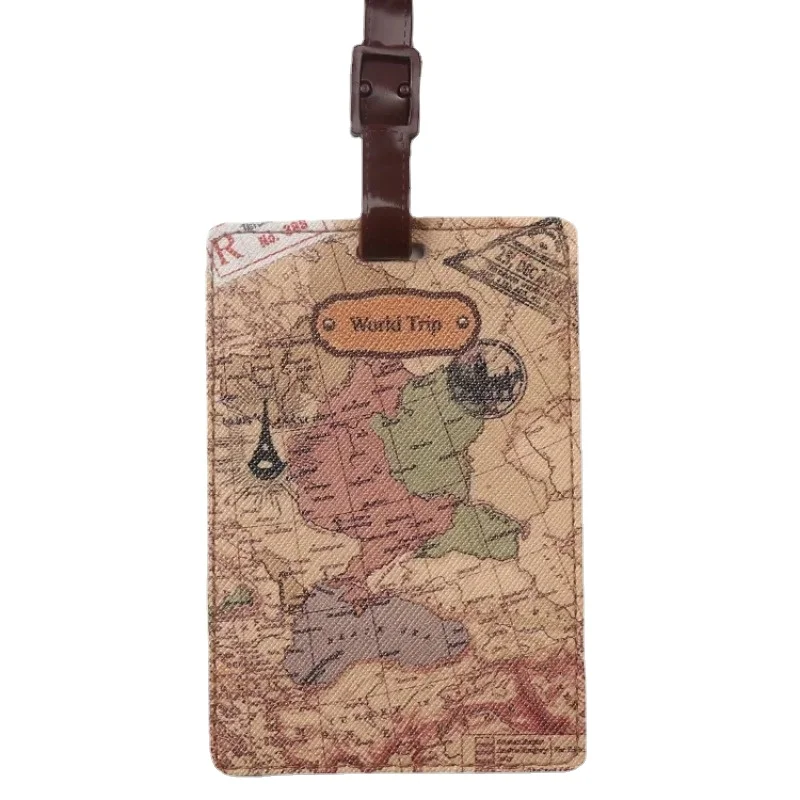 PU Suitcase ID Address Holder Baggage Boarding Tag Portable Label Creative World Map High Quality Travel