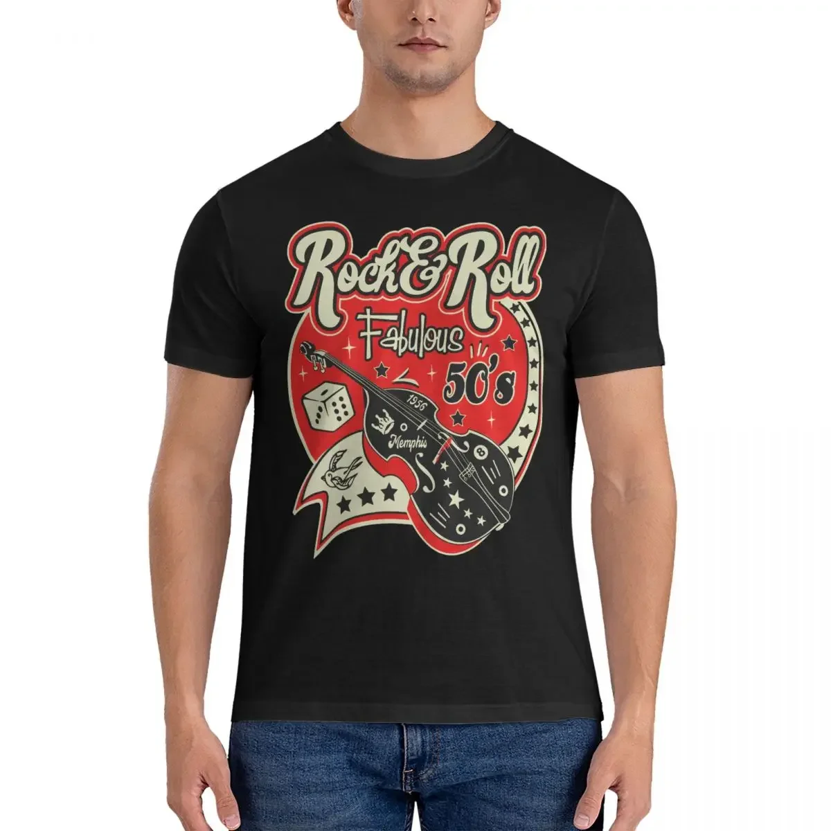 

Мужская Винтажная футболка, черная футболка в стиле 50-х годов в стиле рокабилли, с принтом в виде носков, для танцев и вечеринок, в стиле 50-х годов, 1950