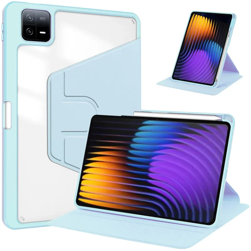 Sleek Acrylic Stand Case with Pencil Holder and 360° Rotation