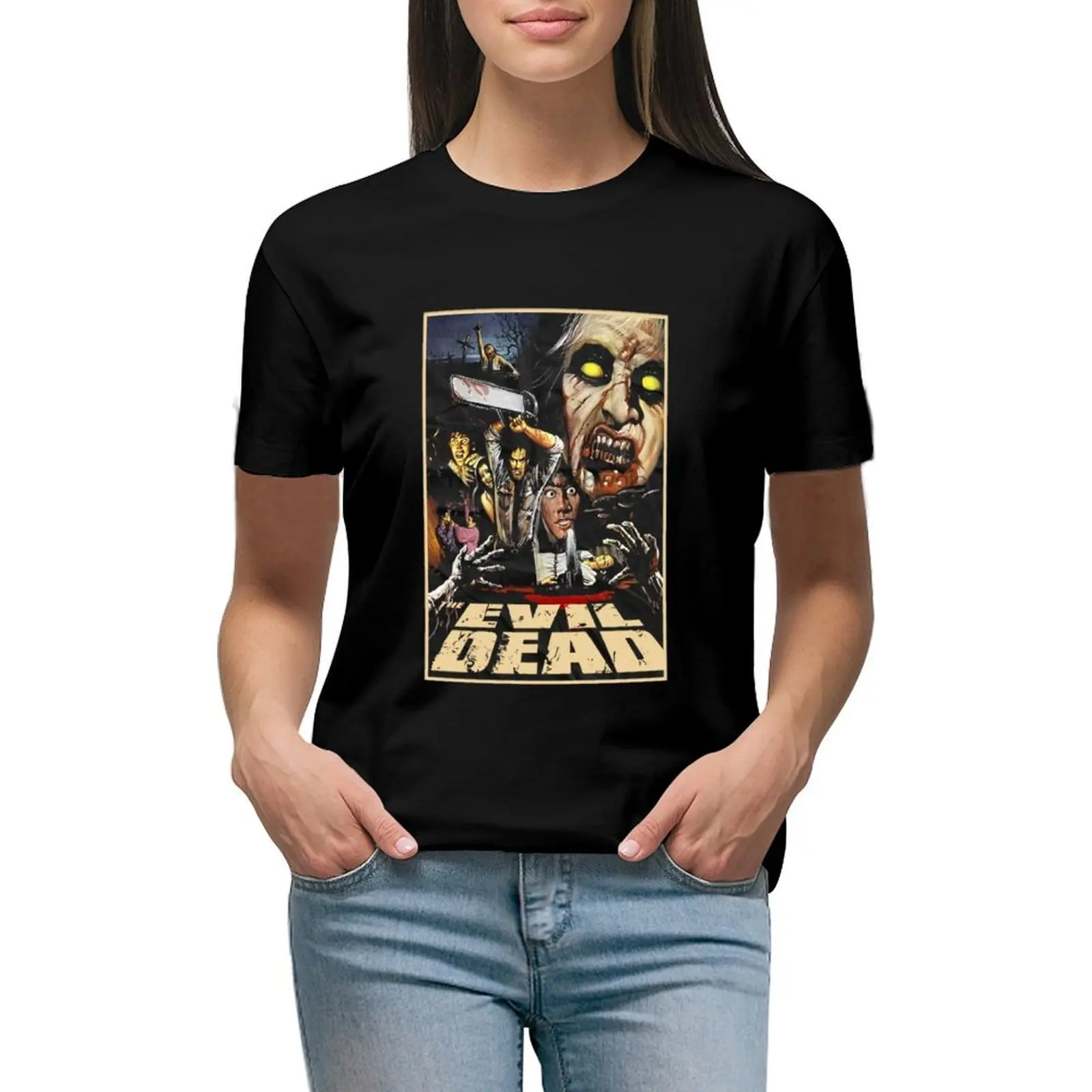 

Evil Dead V6 Horror Movie Black T Shirt T-shirt vintage clothes tops funny plus size t shirts for Women loose fit