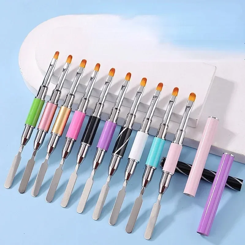 Dual Ended Nail Art Brush Acrylic UV Gel Extension Flower Drawing Pen UV Gel Remover Spatula Stick Manicure Accessories Tool 2