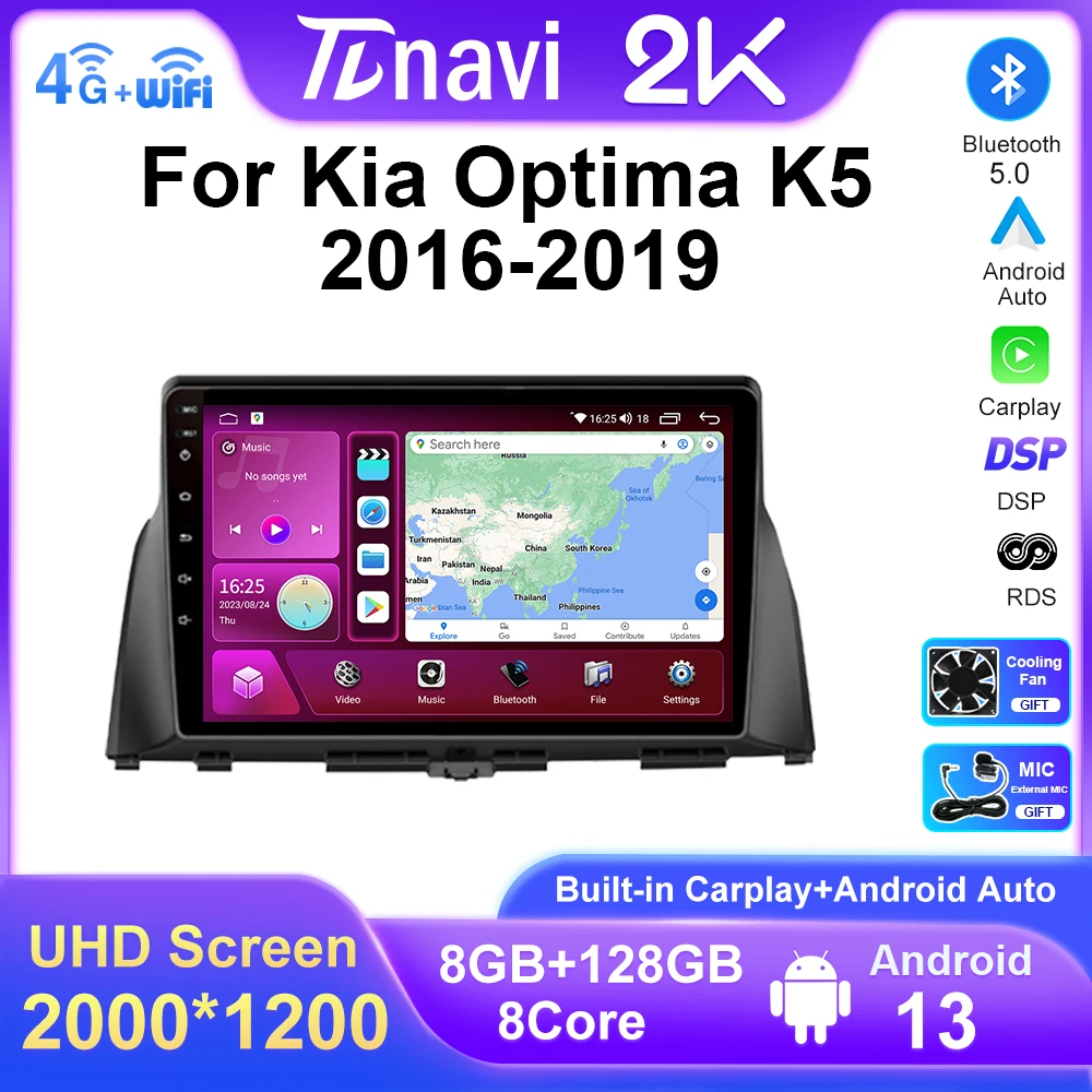 

Автомобильный мультимедийный видеоплеер, стерео-система на Android 13, с экраном 10 дюймов, 2K, для KIA K5 Optima 2016-2019, с GPS Навигатором