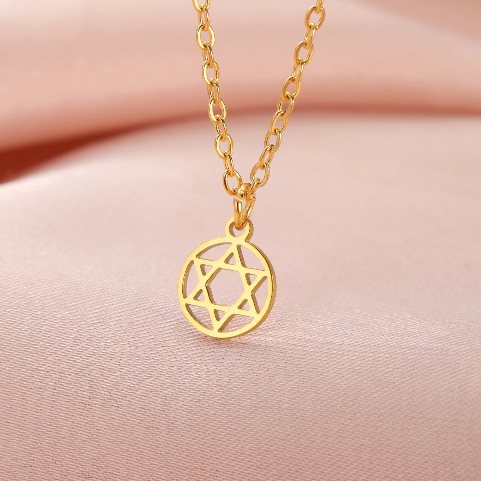 Collana Con Stella Di David In Acciaio Inox 316L – Ciondolo Esagramma Ebraico – Regalo Religioso Unisex Con Scatola