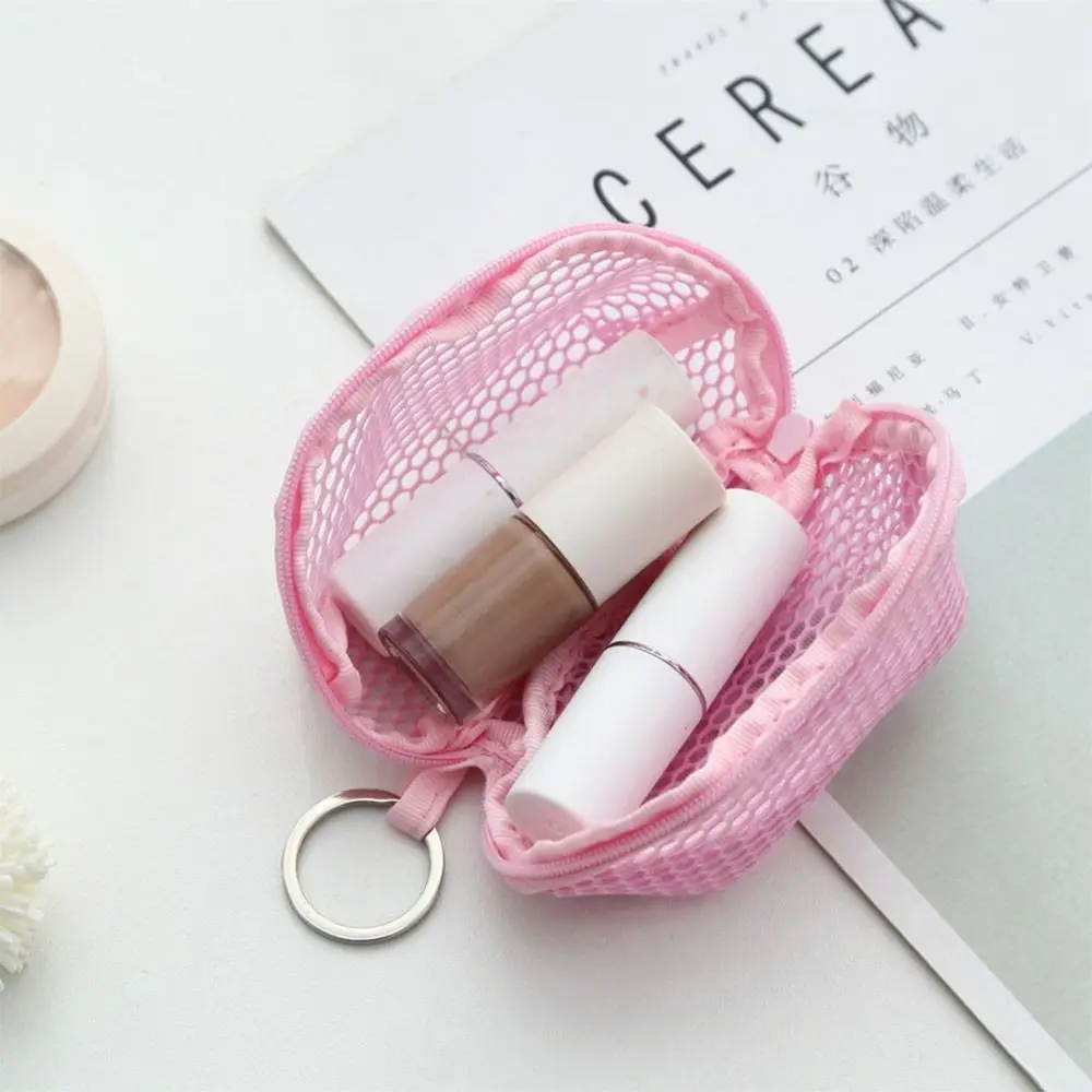 Portable Multicolor Data Cable Storage Bag Multipurpose Zipper Closed Mesh Makeup Bag Bluetooth Earphone 3D Coin Purse Unisex