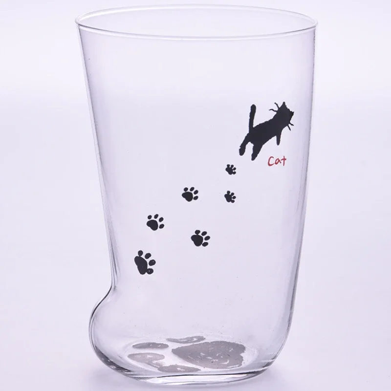 Glass Water Cup Cat Paw Frosted Glass Cup for Coffee