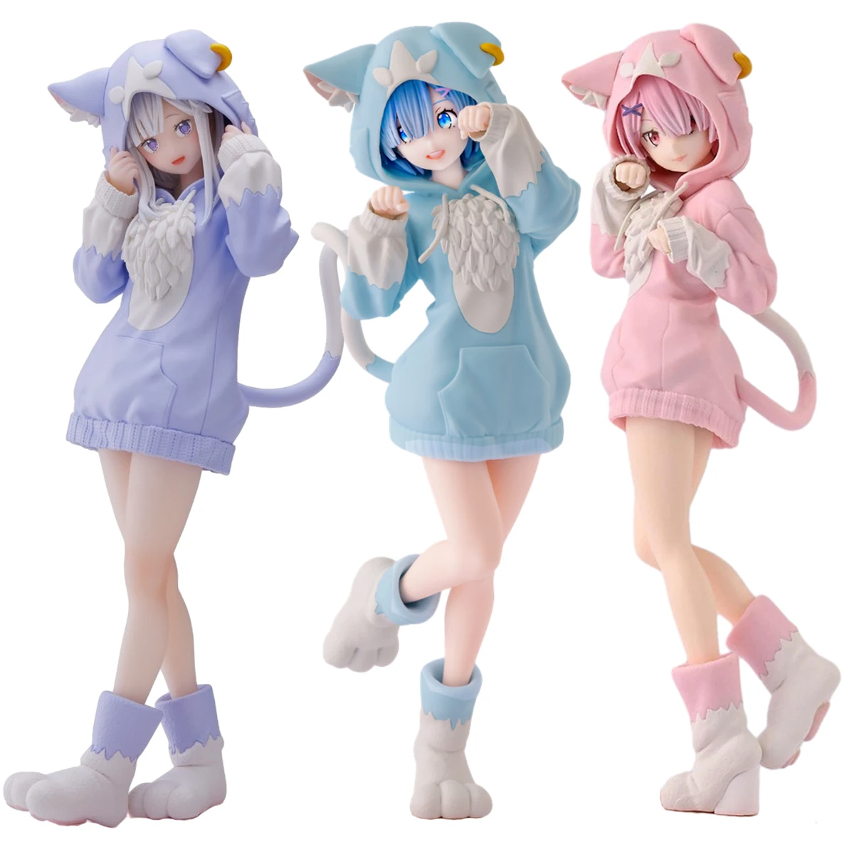 

18CM Anime Rem Figure Emilia Cat RE: Zero Starting Life in Another World Figure Different Color Version Static Toys Gift Doll