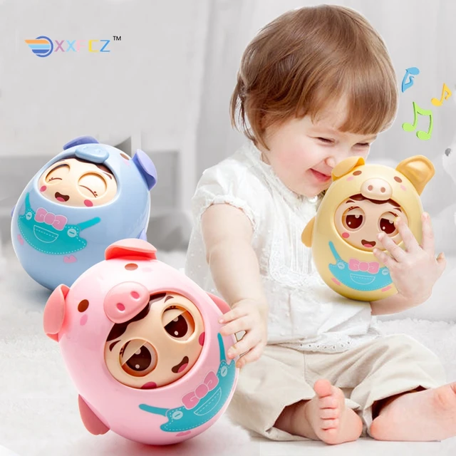 Blinking piggy tumbler baby toy 0-3 years old musical hand rattle 3-6-8-12 months early education educational toys 1