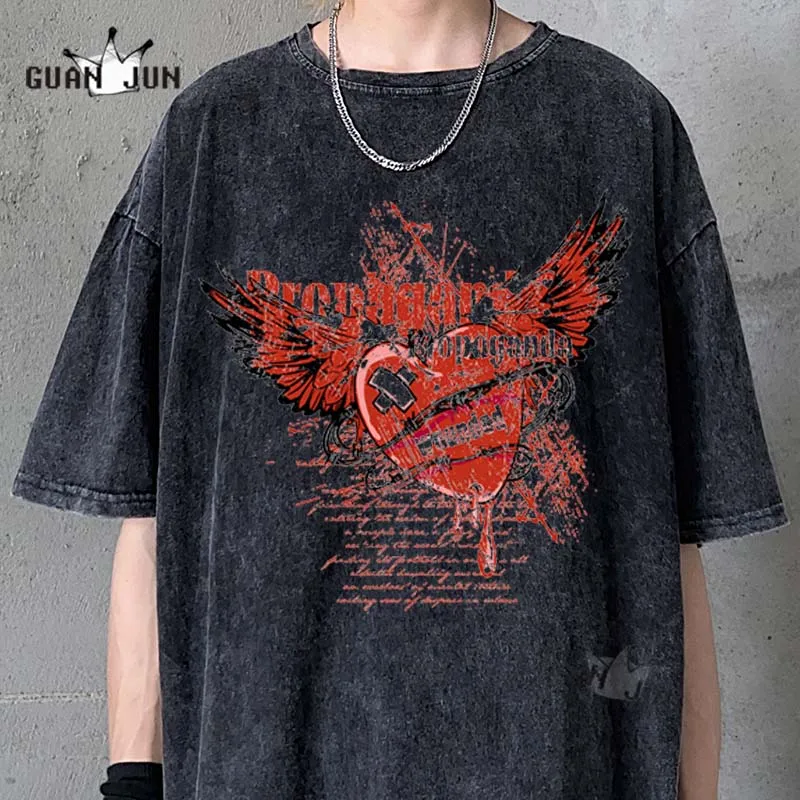 

Vintage Washed T Shirt for Men Women 2021 Streetwear Oversized Hip Hop Top Tees Male Tshirt Ripped Graphic Print Y2k T-shirts