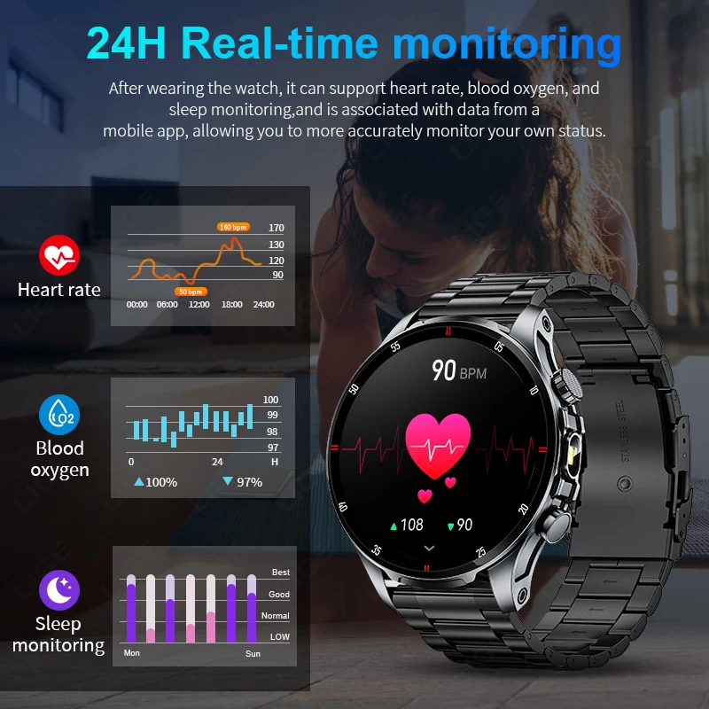LIGE New Men Smart Watch LED Flashlight 1.53" HD Screen AI Voice Bluetooth Call Sports Watches Health Monitor Smartwatch Women