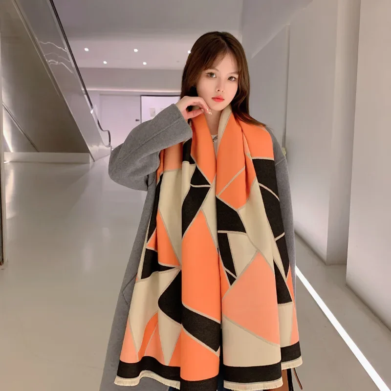 

2023 Scarf Fashion Double-sided Imitation Cashmere Women Autumn Winter Versatile Protection Shawl Printing Gift Female T349
