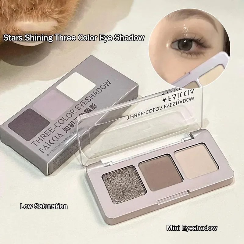 Mini Cement Eyesahdow Palette Sparkling Sequins Pearly Matte Silkworm Brighten Nose Shadow Contour 3-Color Glitter Eye Pigment