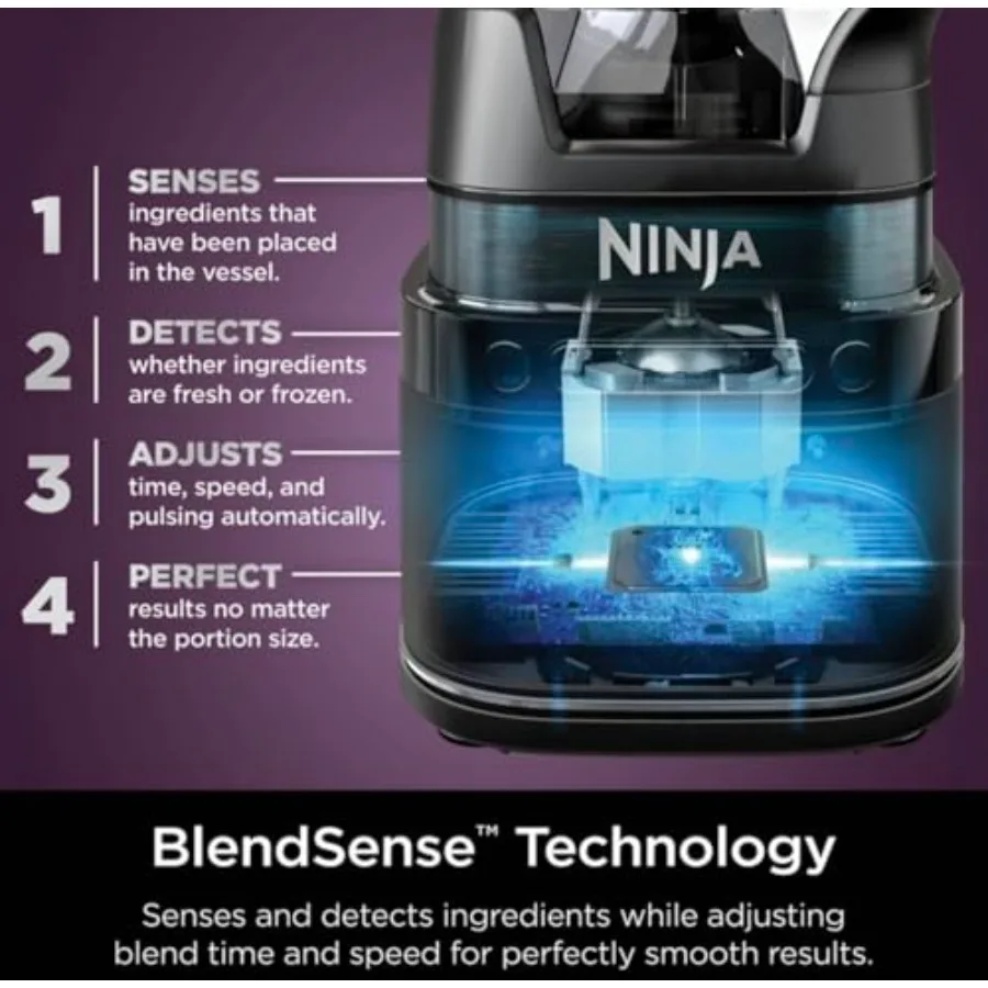 Ninja Detect Power Blender Pro + TB301 Personal 24 oz Single-Serve Compact Kitchen Countertop BlendSense Technology 1800 W 72 o