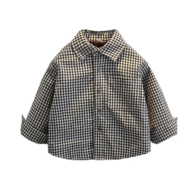 Thickened Pure Cotton Plaid Shirt for Boys Winter Style Korean Version Baby Fashionable Cotton Padded Trendy Design